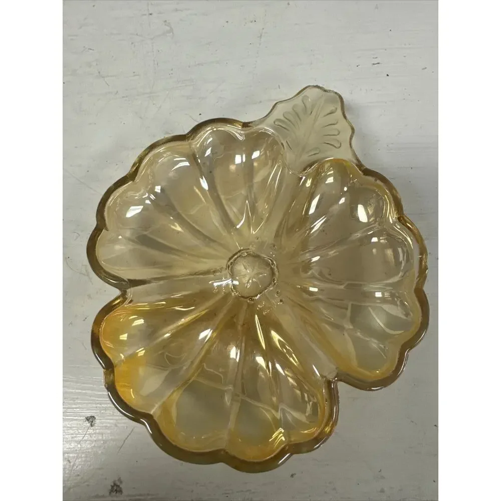 Jeanette‎ Carnival Glass Orange Marigold Peach Luster Flower Relish Candy Dish